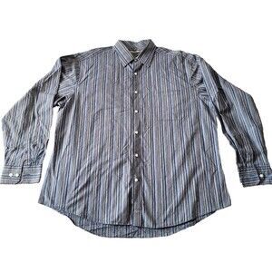 Johnston & Murphy Shirt Mens 2XL Blue Striped Tailored Fit Long Sleeve Office